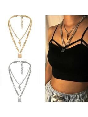 Gold Lock & Key Chunky Necklace (Clearance No Offer Accepted)